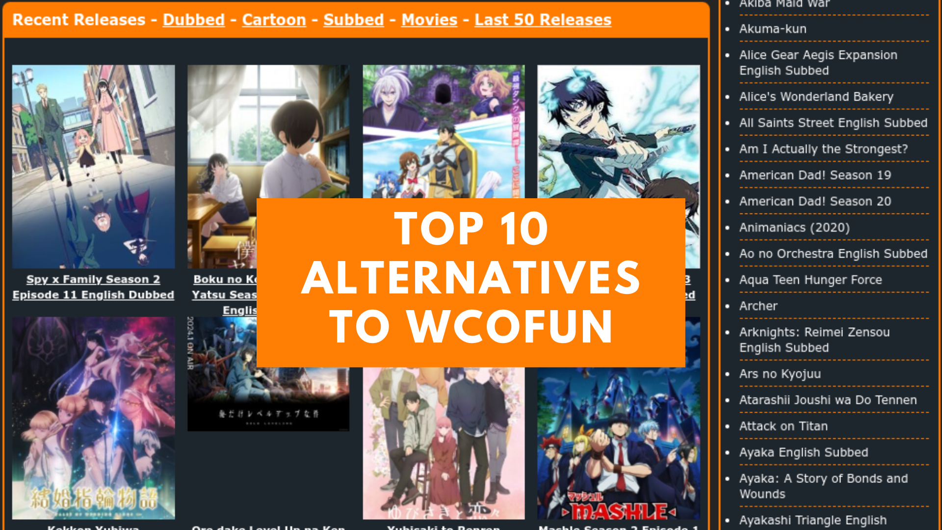 Top 10 Alternatives To WCOFUN: Watch Anime and Cartoons For Free