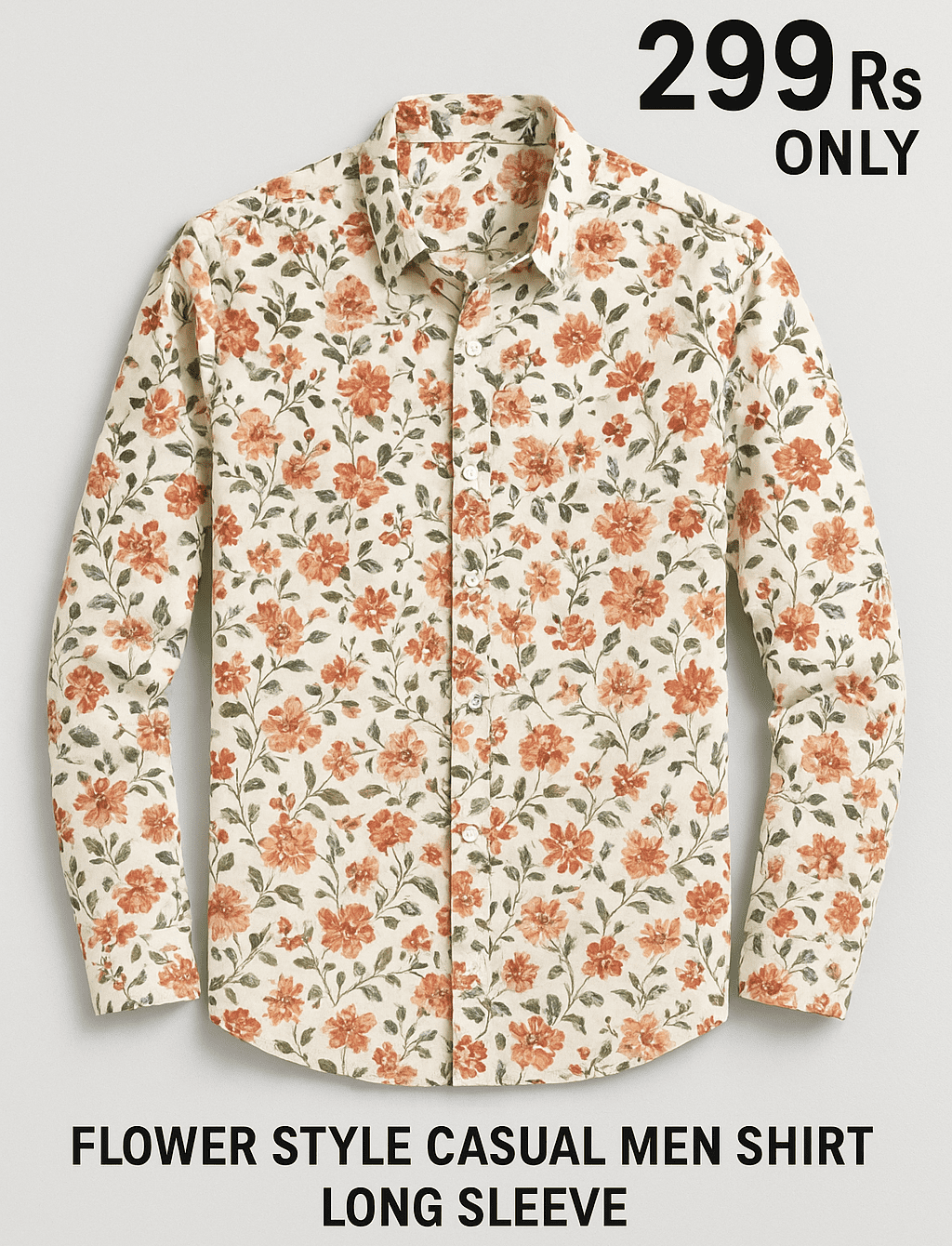 299 Rs Only Flower Style Casual Men Shirt Long Sleeve Thesparkshop.In
