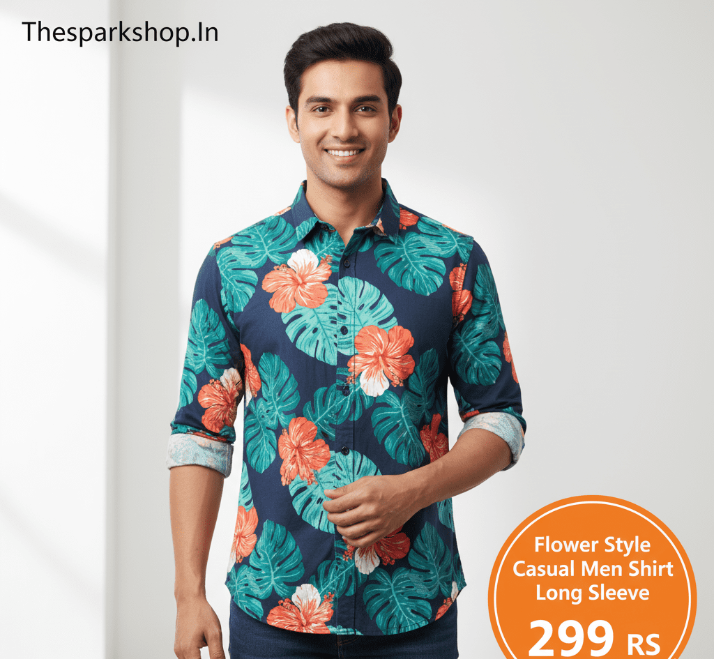 299 Rs Only Flower Style Casual Men Shirt Long Sleeve Thesparkshop.In